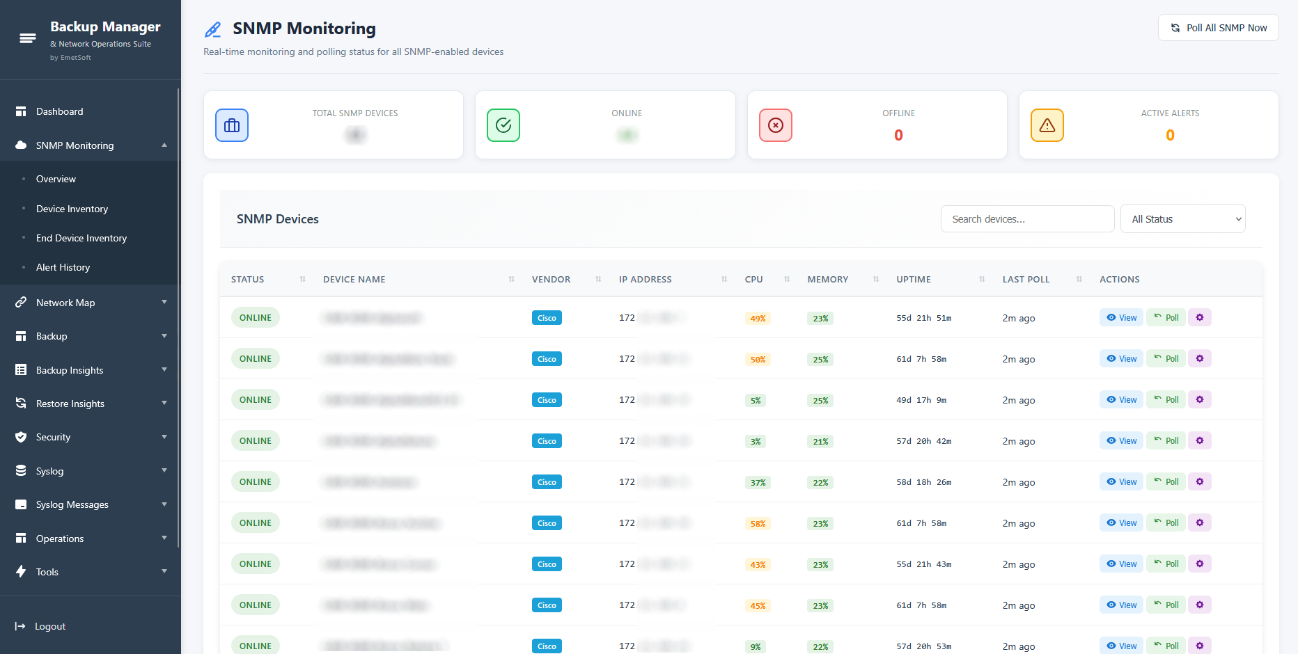 SNMP Monitoring Dashboard - Real-time Device Monitoring